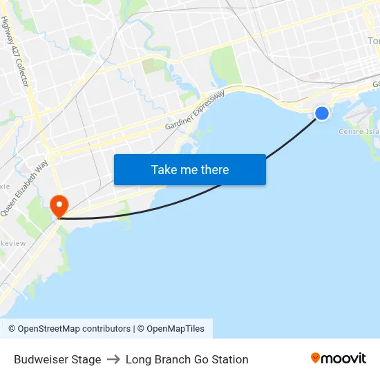 Budweiser Stage to Long Branch Go Station map