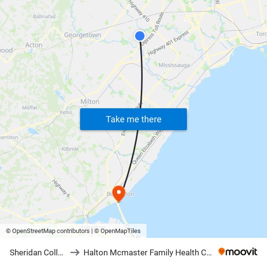 Sheridan College to Halton Mcmaster Family Health Centre map