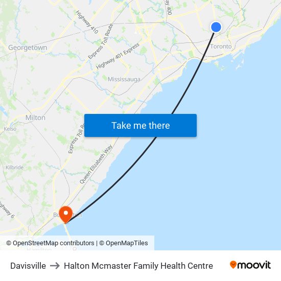 Davisville to Halton Mcmaster Family Health Centre map