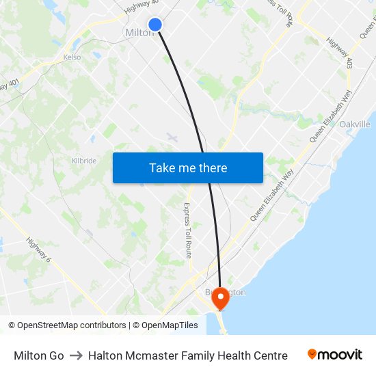 Milton Go to Halton Mcmaster Family Health Centre map