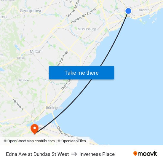 Edna Ave at Dundas St West to Inverness Place map