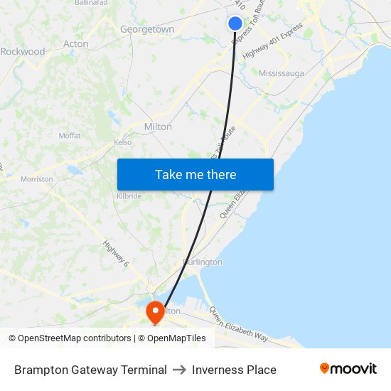 Brampton Gateway Terminal to Inverness Place map