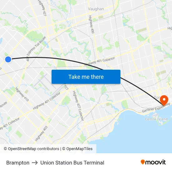 Brampton to Union Station Bus Terminal map