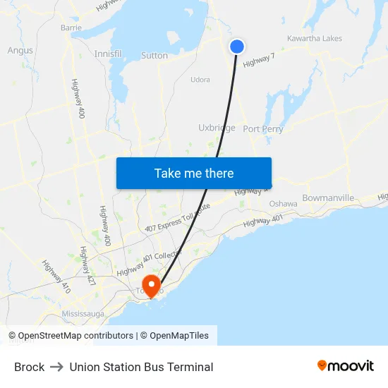 Brock to Union Station Bus Terminal map