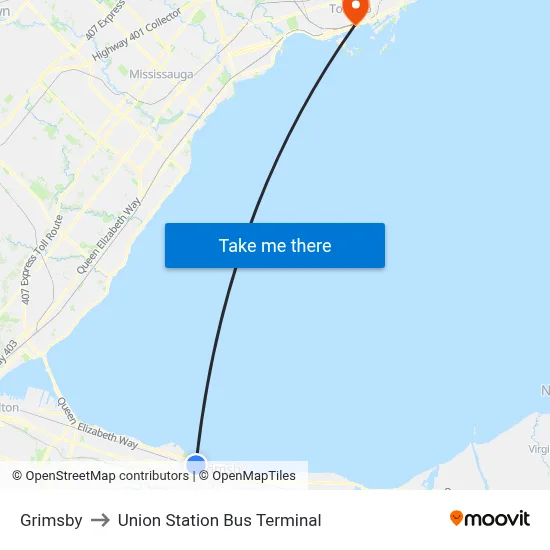 Grimsby to Union Station Bus Terminal map