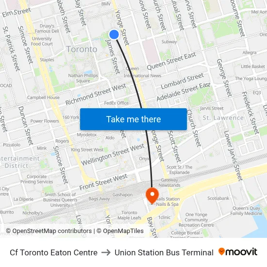 Cf Toronto Eaton Centre to Union Station Bus Terminal map