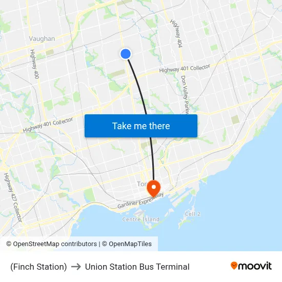 (Finch Station) to Union Station Bus Terminal map