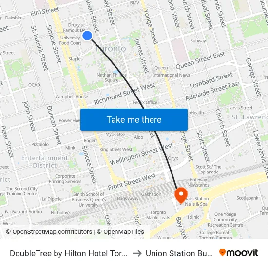 DoubleTree by Hilton Hotel Toronto Downtown to Union Station Bus Terminal map
