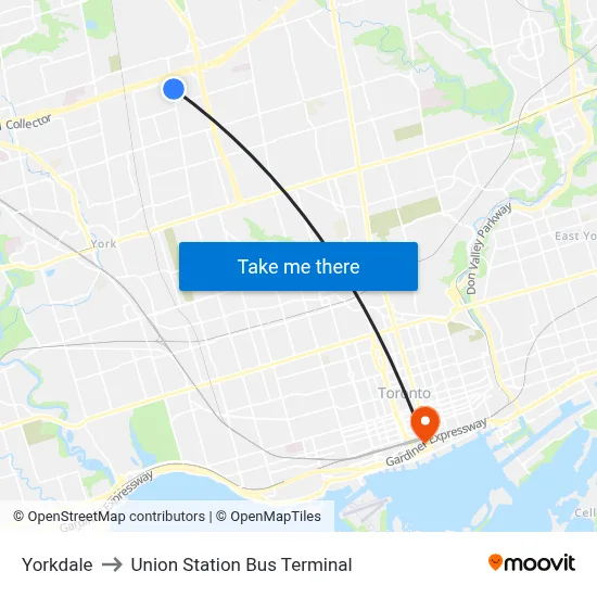 Yorkdale to Union Station Bus Terminal map