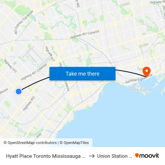 Hyatt Place Toronto Mississauga and Luxe Convention Centre to Union Station Bus Terminal map