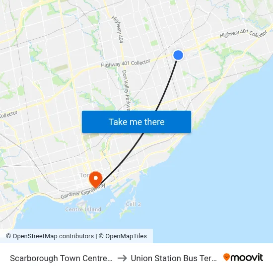 Scarborough Town Centre-West to Union Station Bus Terminal map