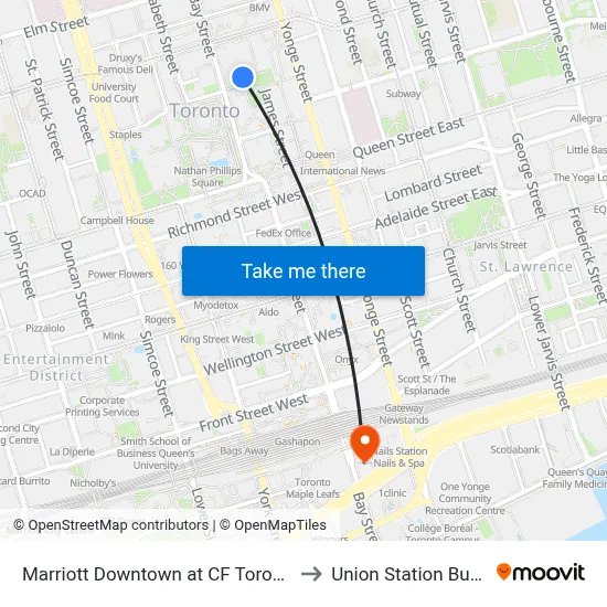 Marriott Downtown at CF Toronto Eaton Centre to Union Station Bus Terminal map