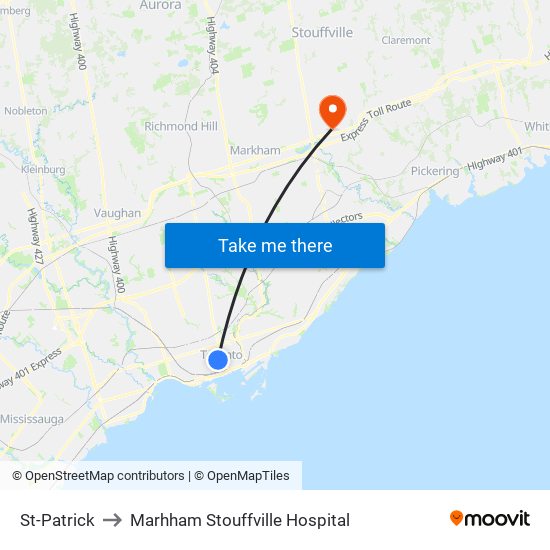 St-Patrick to Marhham Stouffville Hospital map