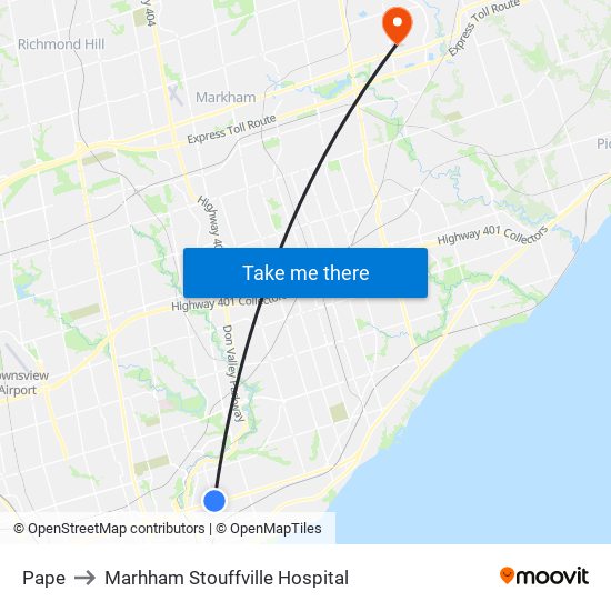 Pape to Marhham Stouffville Hospital map