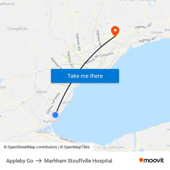 Appleby Go to Marhham Stouffville Hospital map