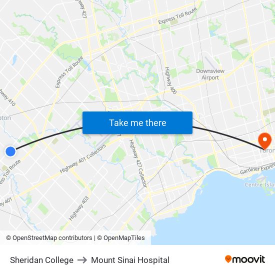 Sheridan College to Mount Sinai Hospital map