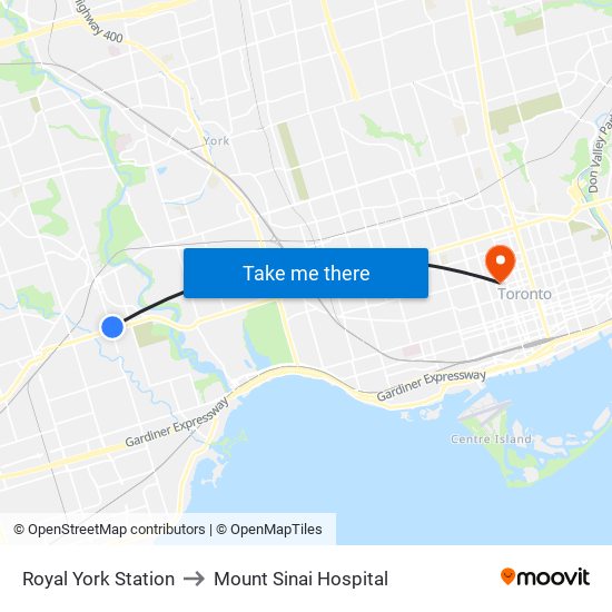 Royal York Station to Mount Sinai Hospital map