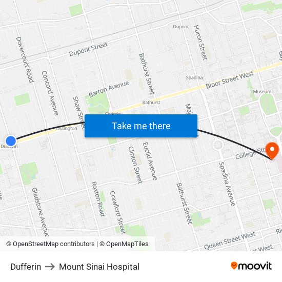 Dufferin to Mount Sinai Hospital map