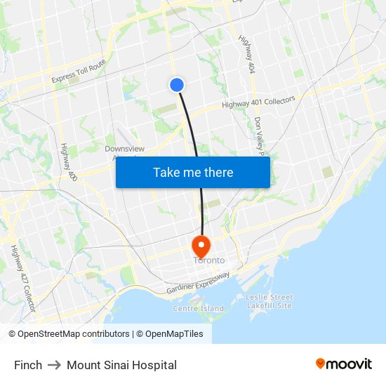 Finch to Mount Sinai Hospital map