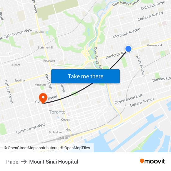 Pape to Mount Sinai Hospital map