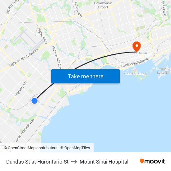 Dundas St at Hurontario St to Mount Sinai Hospital map