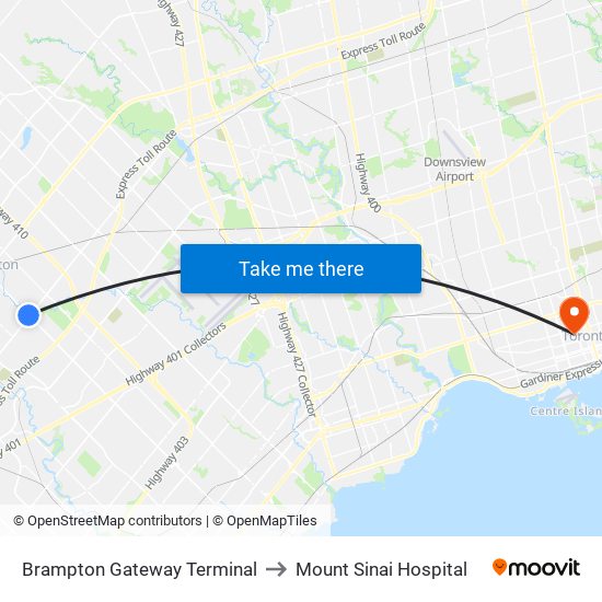 Brampton Gateway Terminal to Mount Sinai Hospital map