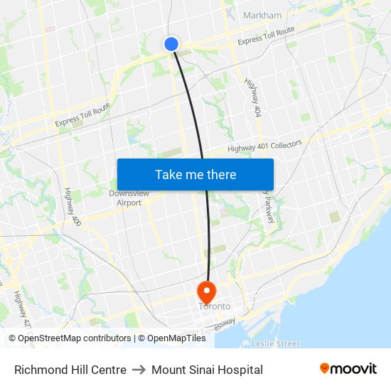 Richmond Hill Centre to Mount Sinai Hospital map