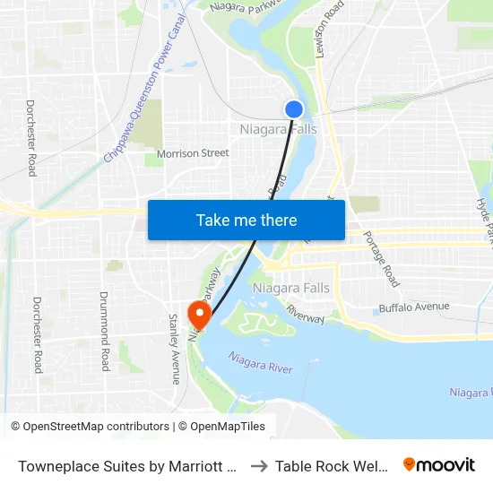 Towneplace Suites by Marriott Niagara Falls Canada to Table Rock Welcome Centre map