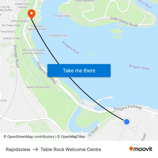 Rapidsview to Table Rock Welcome Centre map