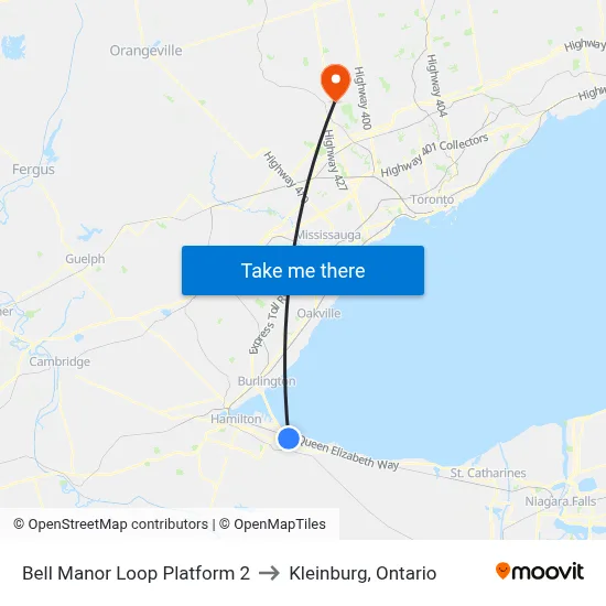 Bell Manor Loop Platform 2 to Kleinburg, Ontario map