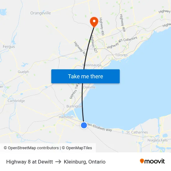 Highway 8 at Dewitt to Kleinburg, Ontario map