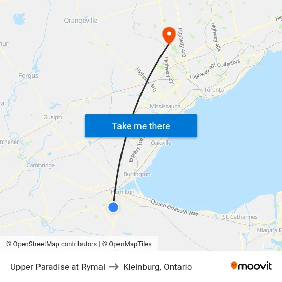 Upper Paradise at Rymal to Kleinburg, Ontario map