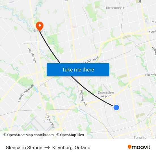 Glencairn Station to Kleinburg, Ontario map