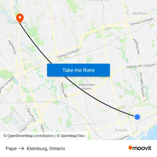 Pape to Kleinburg, Ontario map