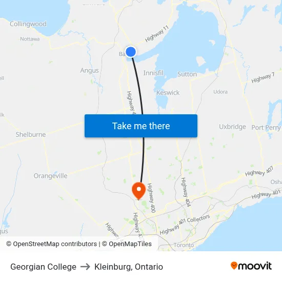 Georgian College to Kleinburg, Ontario map
