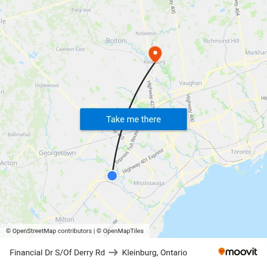 Financial Dr S/Of Derry Rd to Kleinburg, Ontario map