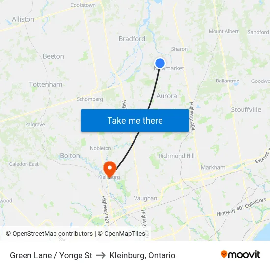 Green Lane / Yonge St to Kleinburg, Ontario map
