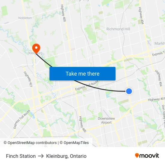 Finch Station to Kleinburg, Ontario map