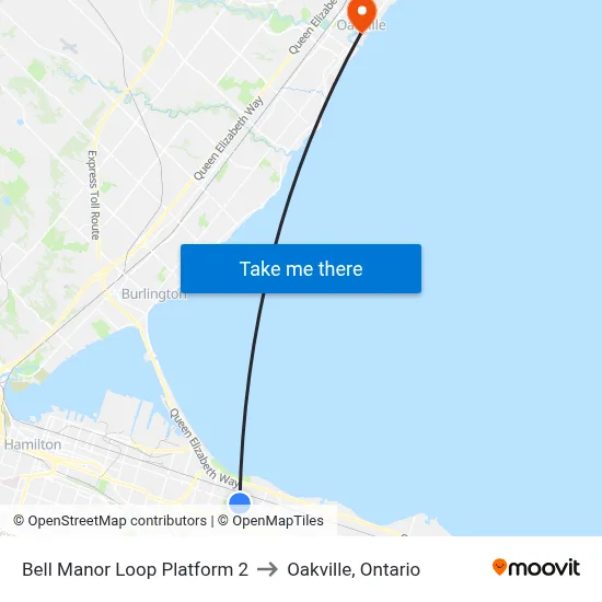 Bell Manor Loop Platform 2 to Oakville, Ontario map