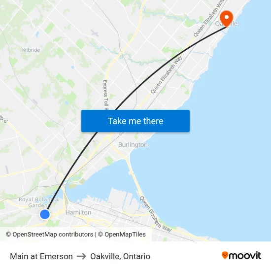 Main at Emerson to Oakville, Ontario map