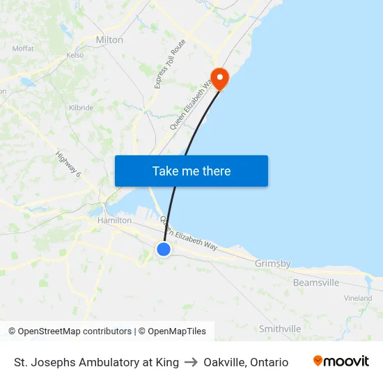 St. Josephs Ambulatory at King to Oakville, Ontario map