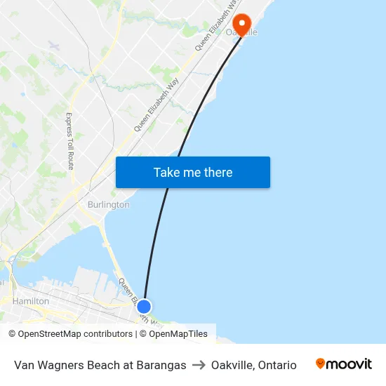 Van Wagners Beach at Barangas to Oakville, Ontario map