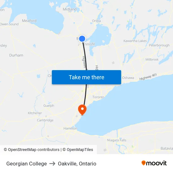 Georgian College to Oakville, Ontario map