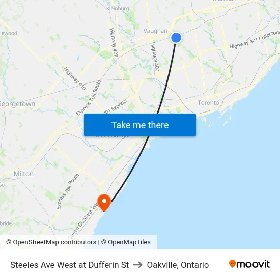 Steeles Ave West at Dufferin St to Oakville, Ontario map