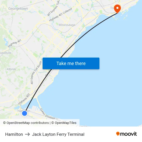 Hamilton to Jack Layton Ferry Terminal map