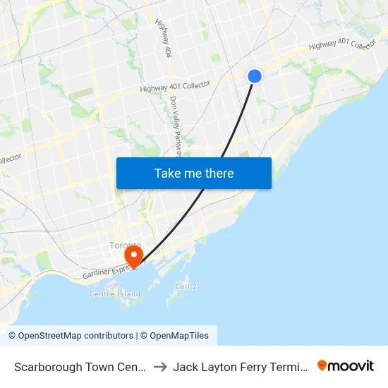 Scarborough Town Centre to Jack Layton Ferry Terminal map