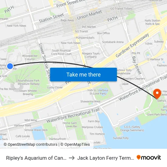 Ripley's Aquarium of Canada to Jack Layton Ferry Terminal map