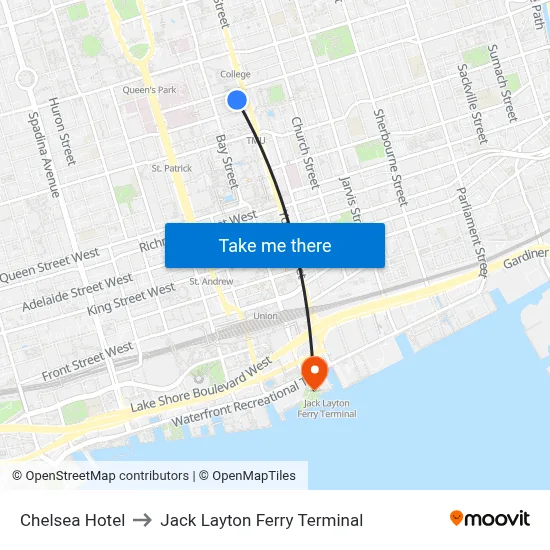 Chelsea Hotel to Jack Layton Ferry Terminal map