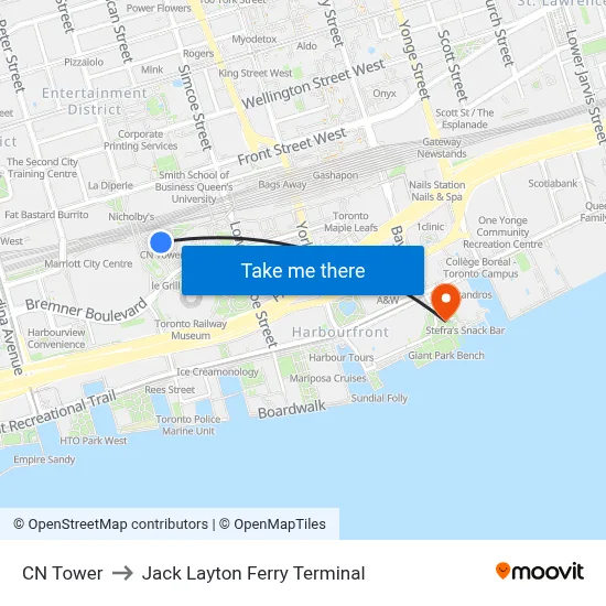 CN Tower to Jack Layton Ferry Terminal map
