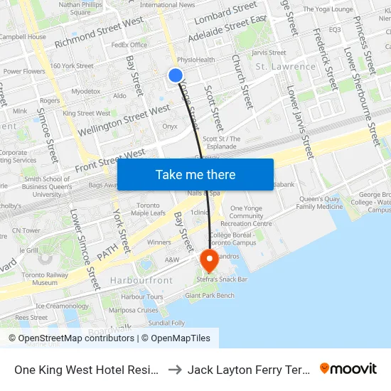 One King West Hotel Residence to Jack Layton Ferry Terminal map